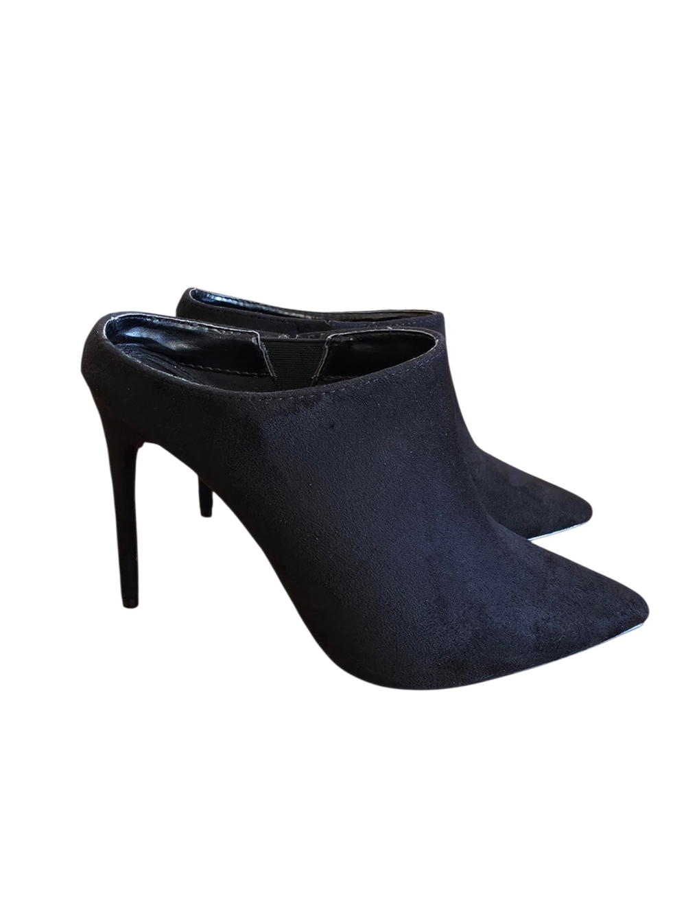 Lulus Black Pointed Toe Mule Heels • Minimalist Stiletto Pumps • 7